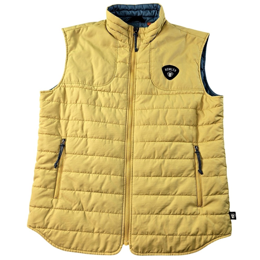 Howler Brothers Vest Mens‎ M Yellow Quilted Insulated Lined Full Zip Pockets